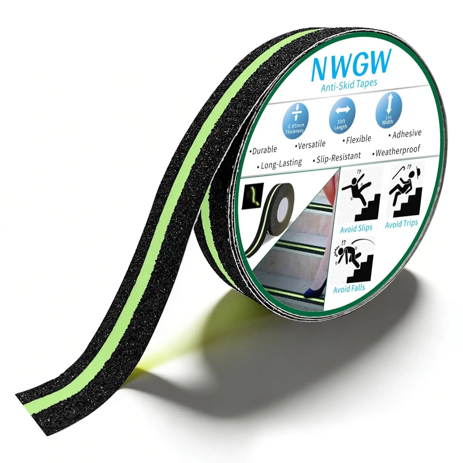

Glow in Dark Anti Slip Tape, 1" x 35FT Heavy Duty Waterproof Safety Grip for Stairs Pool Bathroom Indoor Outdoor