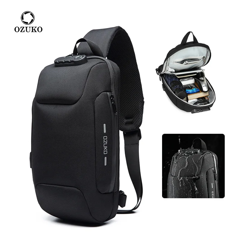 OZUKO 2024 Men\'s cross body bag Anti-theft Shoulder Messenger Bags Male Waterproof Short Trip Chest Bag Pack