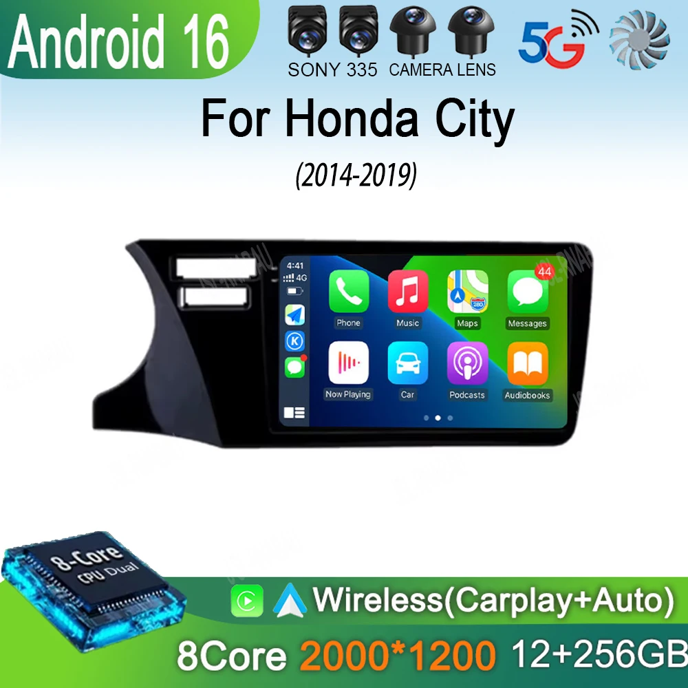 

Автомагнитола Android 16 с CarPlay для Honda City 2014-2019, 2 DIN, 4G, навигация, GPS, автомагнитола с функцией головного устройства