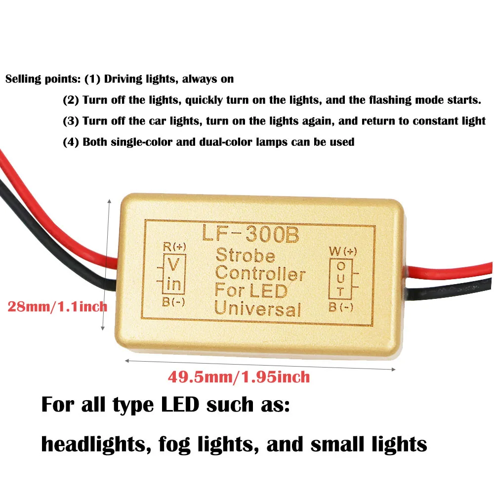 YSY 2Pcs LF-300B Flash Strobe Controller Box Continuous Flashing Module for LED Headlight Foglight Small Light 9-30V