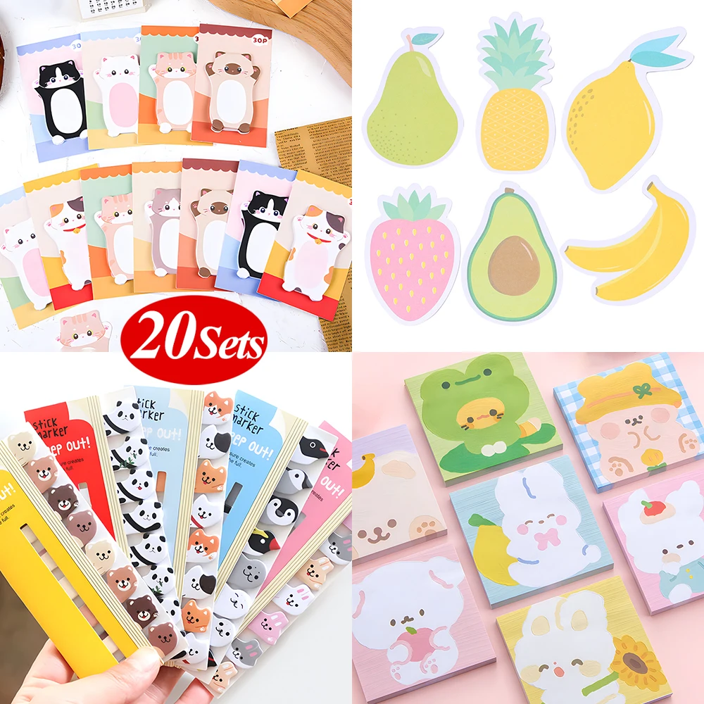 

20Packs Korean Cute Kawaii Sticky Notes Memo Pad Post Notepad Kids Girl School Cool Stationery To Do List Index Tabs Funny Check