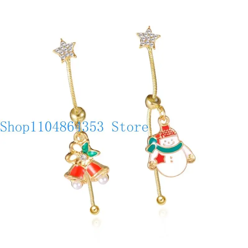 652F Holiday Themed Earrings Santa Snowflake Dangle Alloy Jewelry For Women Gift