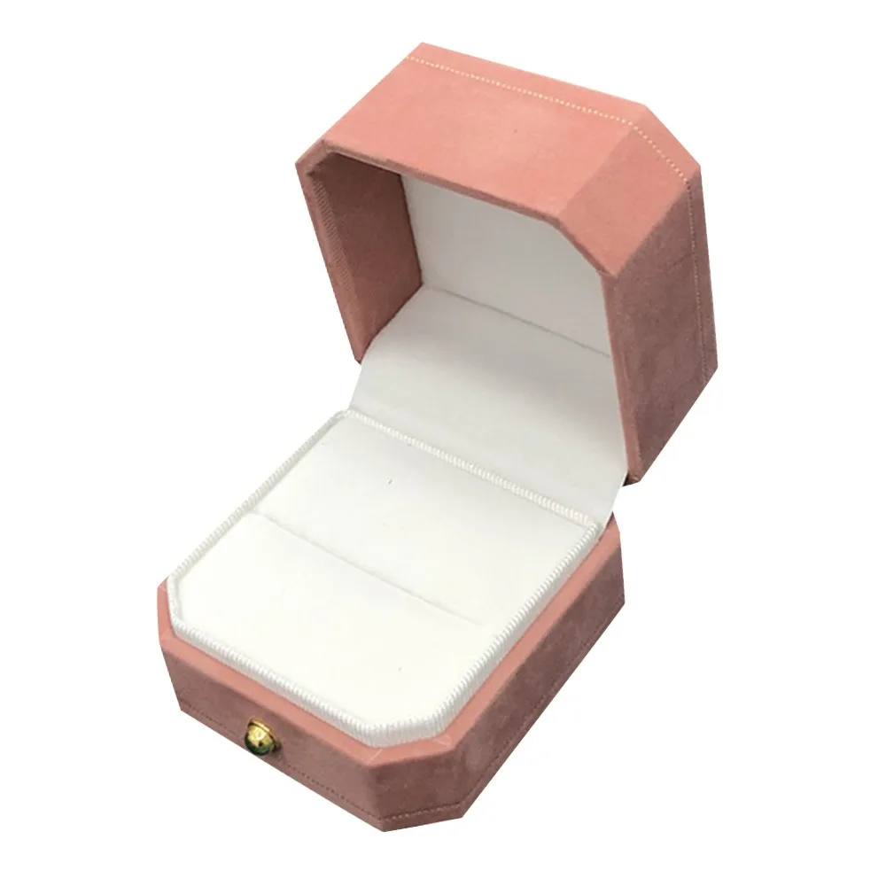 Velvet Jewelry Storage Box Octagonal Single Slot Wedding Ring Box Clamshell Jewelry Packaging Box for Engagement Proposal