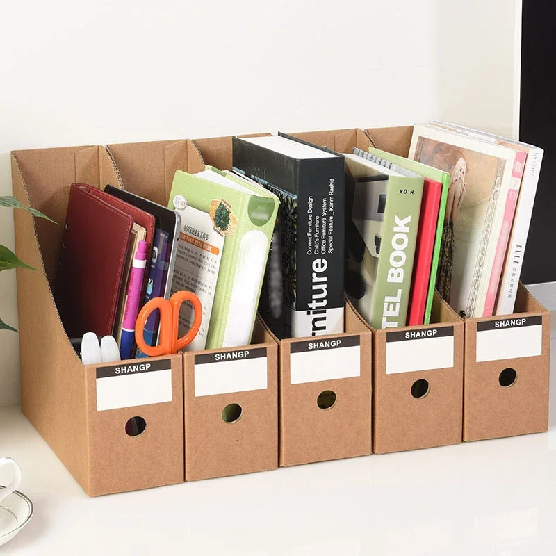 

5pcs Magazine Files Kraft Paper File Holder Cardboard Standing Magazine Storage Rack Books Documents Drawer Office Organization