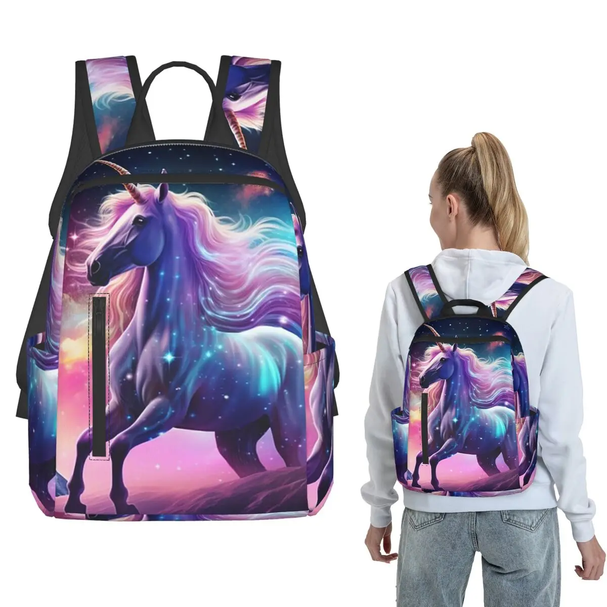 

Starry Sky Galactic Colorful Unicorn Backpack Daypack Children BookBag School Bag Shoulder Bags for Men Women