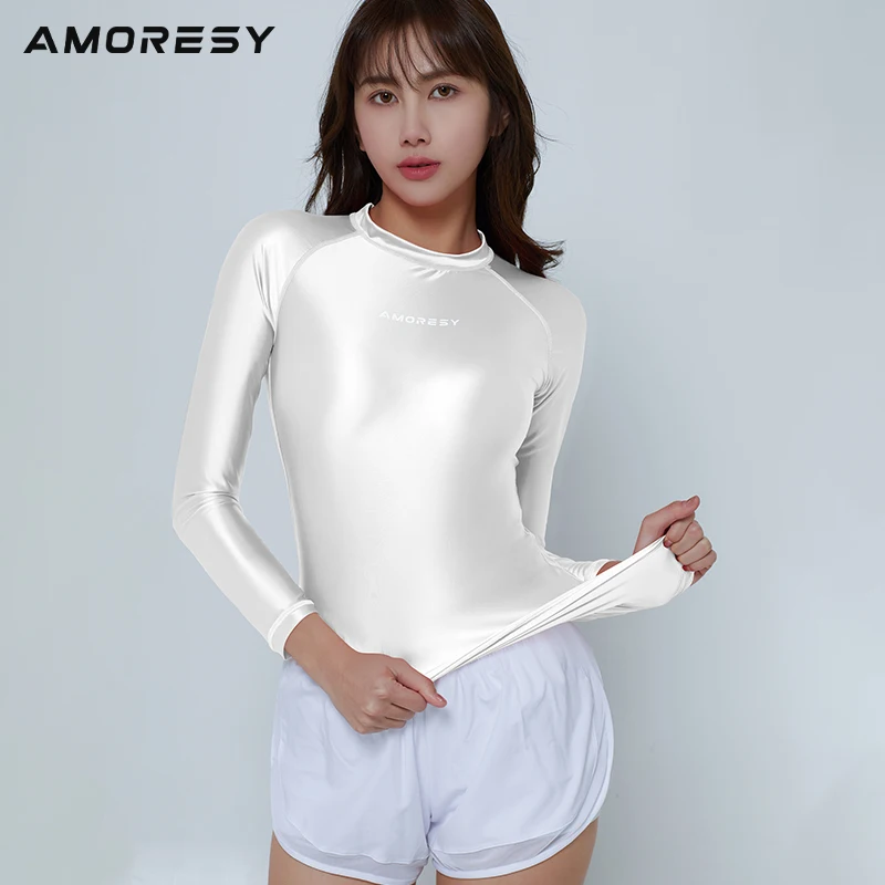 Sexy tight surfing Sports swimwear top oil glossy bottom shirt casual versatile long sleeve swimsuit