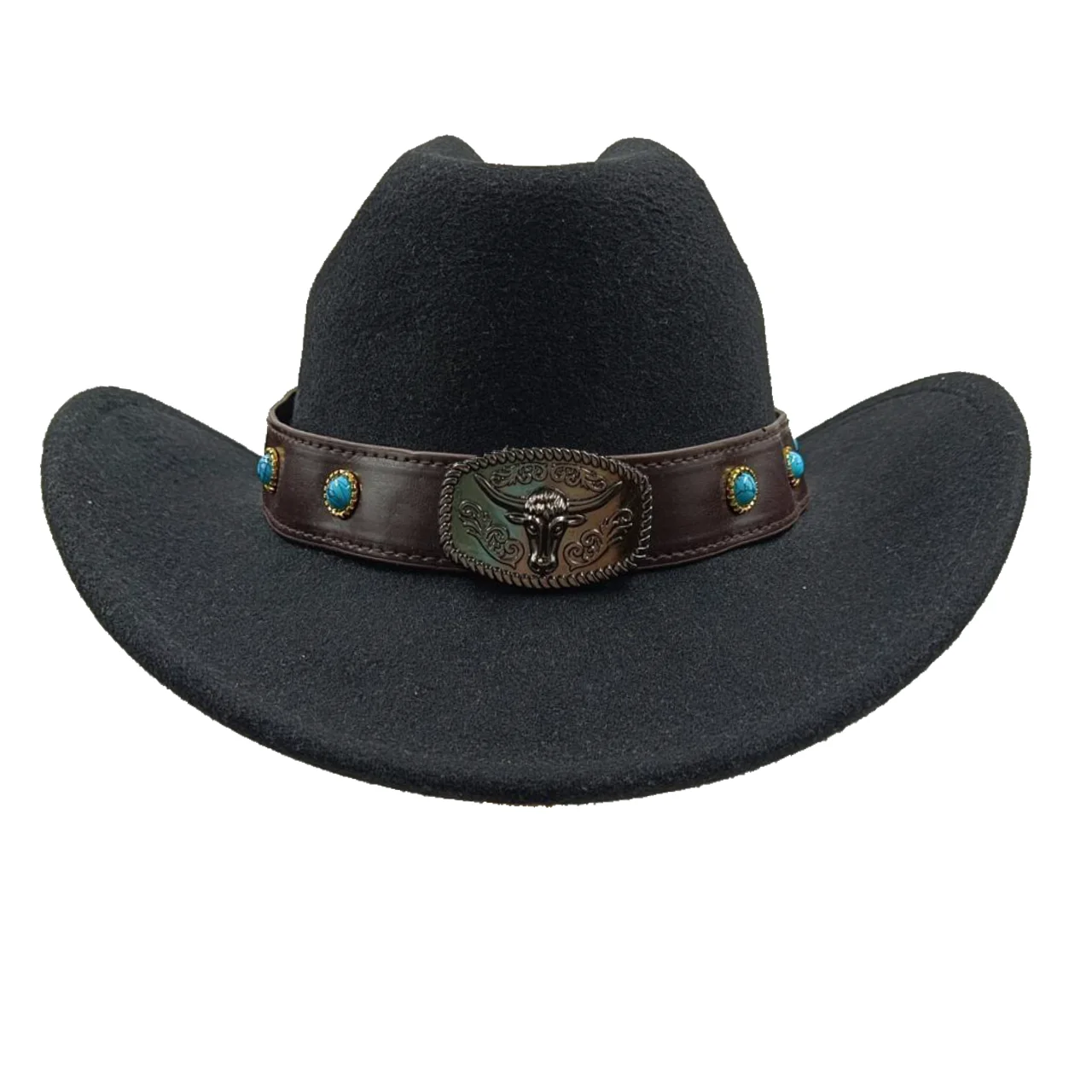 Women's Cowboy Hat Fashion Unique Black New Men's Jazz Hat Cowhead Decoration Western Western Cowboy Hat Wholesale