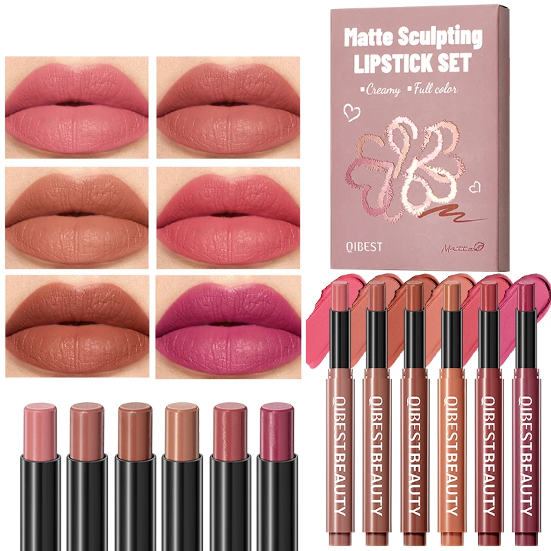 6-Pack Velvet Lip Gloss Set with Long-Lasting Color Rendering and Non-Stick Matte Lip Gloss
