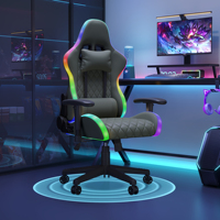 Anajqaqia Office Chairs, Gaming Chair, LED Light Strip and Lumbar Massage Function, U-shaped Neck Support Pillow and Adjustable