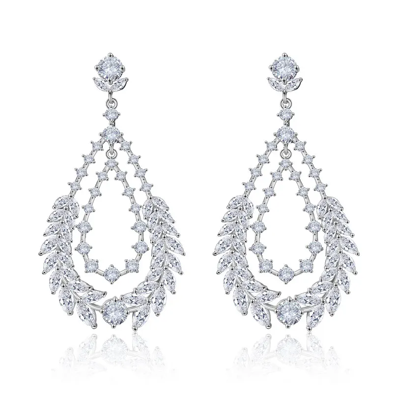 ZAKOL Brand Design Leaf Cubic Zirconia Dangle Earrings for Elegant Women Bridal Wedding Party Jewelry FSEP2172