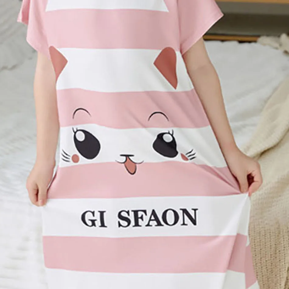 Children Sleepwear Girls Short Sleeve Cartoon Dinosaur Bunny Unicorn Nightgowns Comfort and Trendy Sleep Dress Summer Pajamas