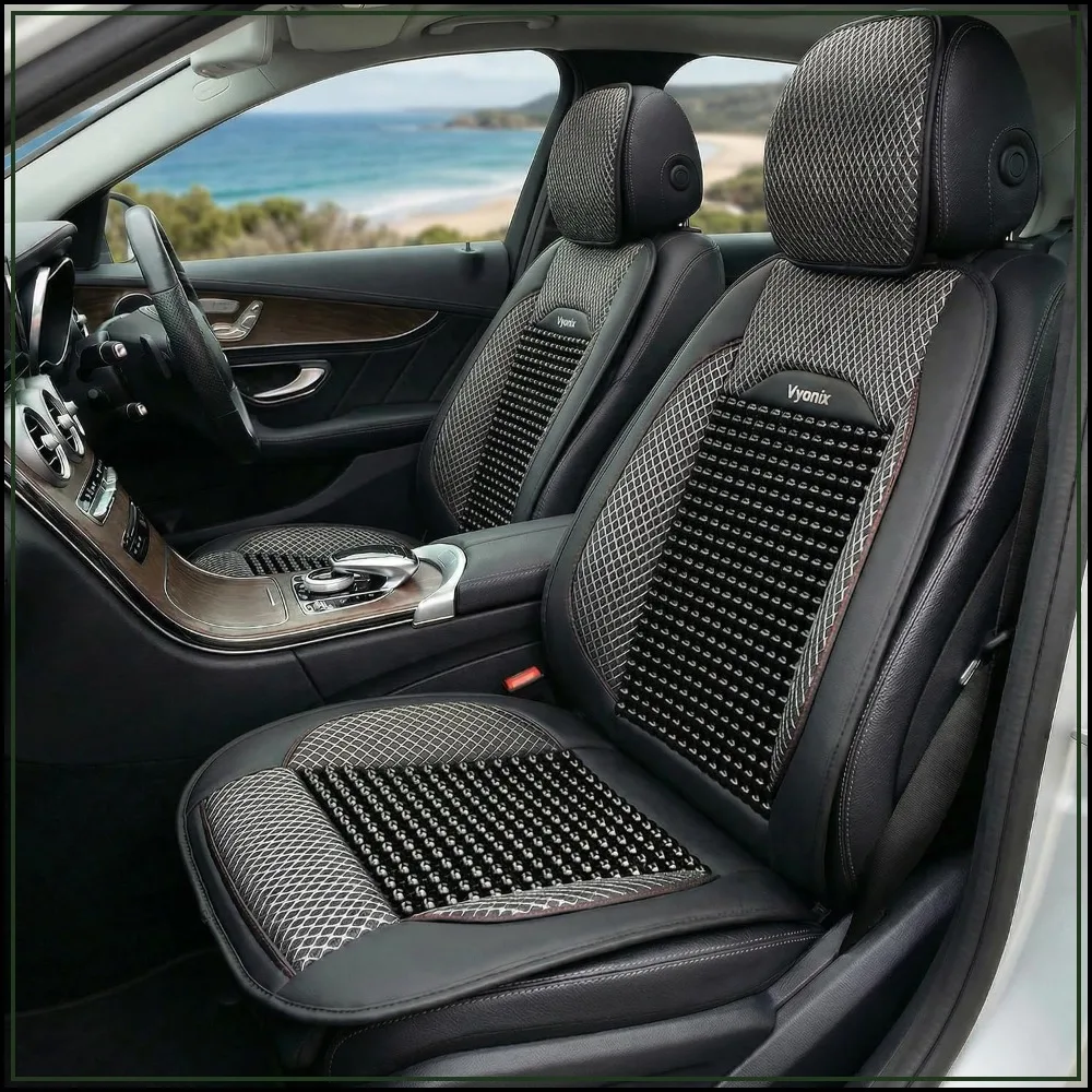 

Wooden Bead Car Seat Cover – Cooling Mesh, Universal Fit for Sedan SUV Truck, 2 Pack Royal Black