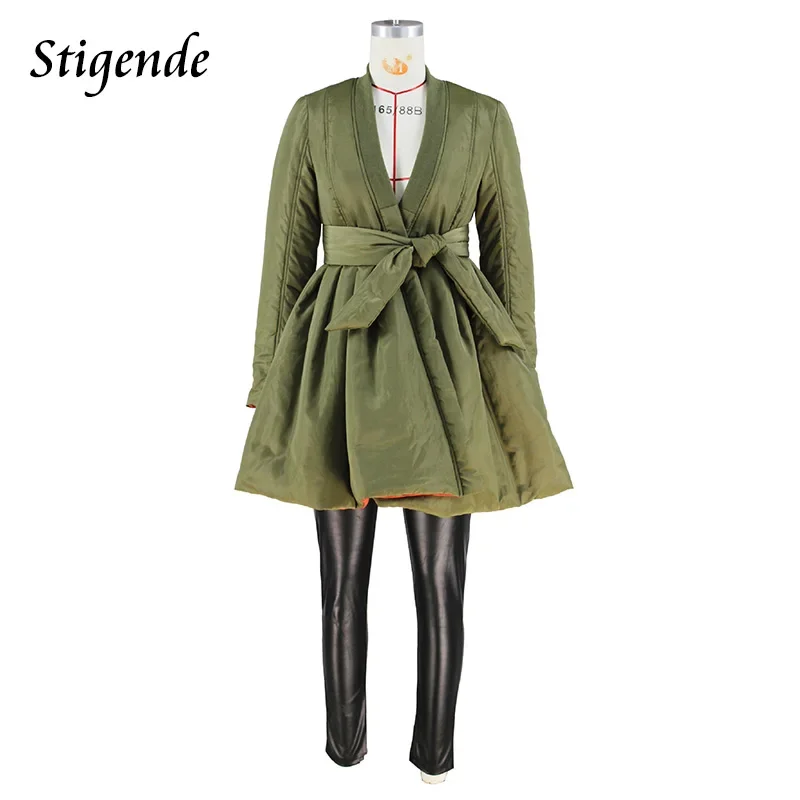 Stigende-abrigo acolchado grueso para mujer, chaqueta acolchada de algodón, Kimono de retales, Parka cálida, color verde, Invierno