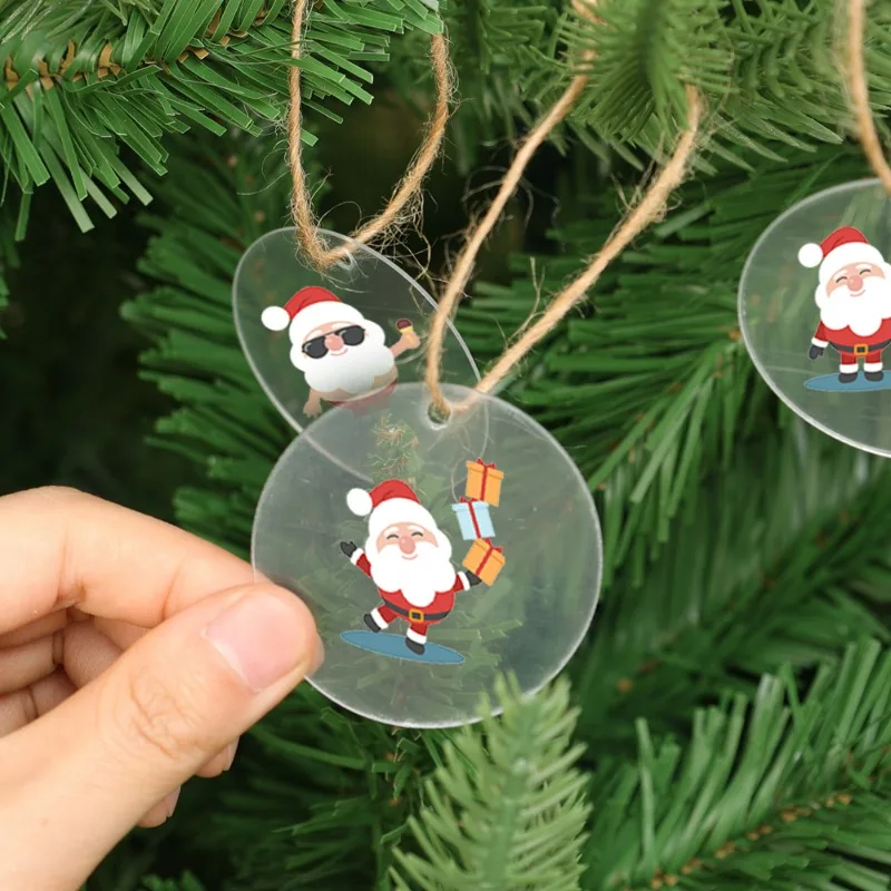 5/100x Blank Christmas Clear Round Acrylic Balls Christmas Tree Bauble Stocking Name Tag DIY Key Chain Transparent Round Disc
