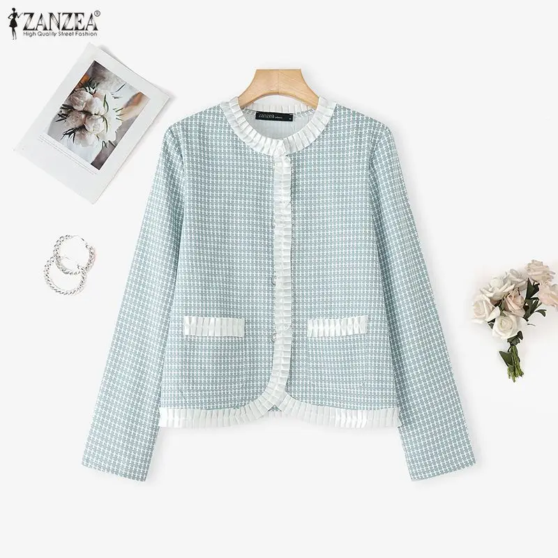 

ZANZEA Elegant Women Blazer Fashion Long Sleeve Coats 2026 Autumn Fashion Casual Color Patchwork Print Office Work Outercoats