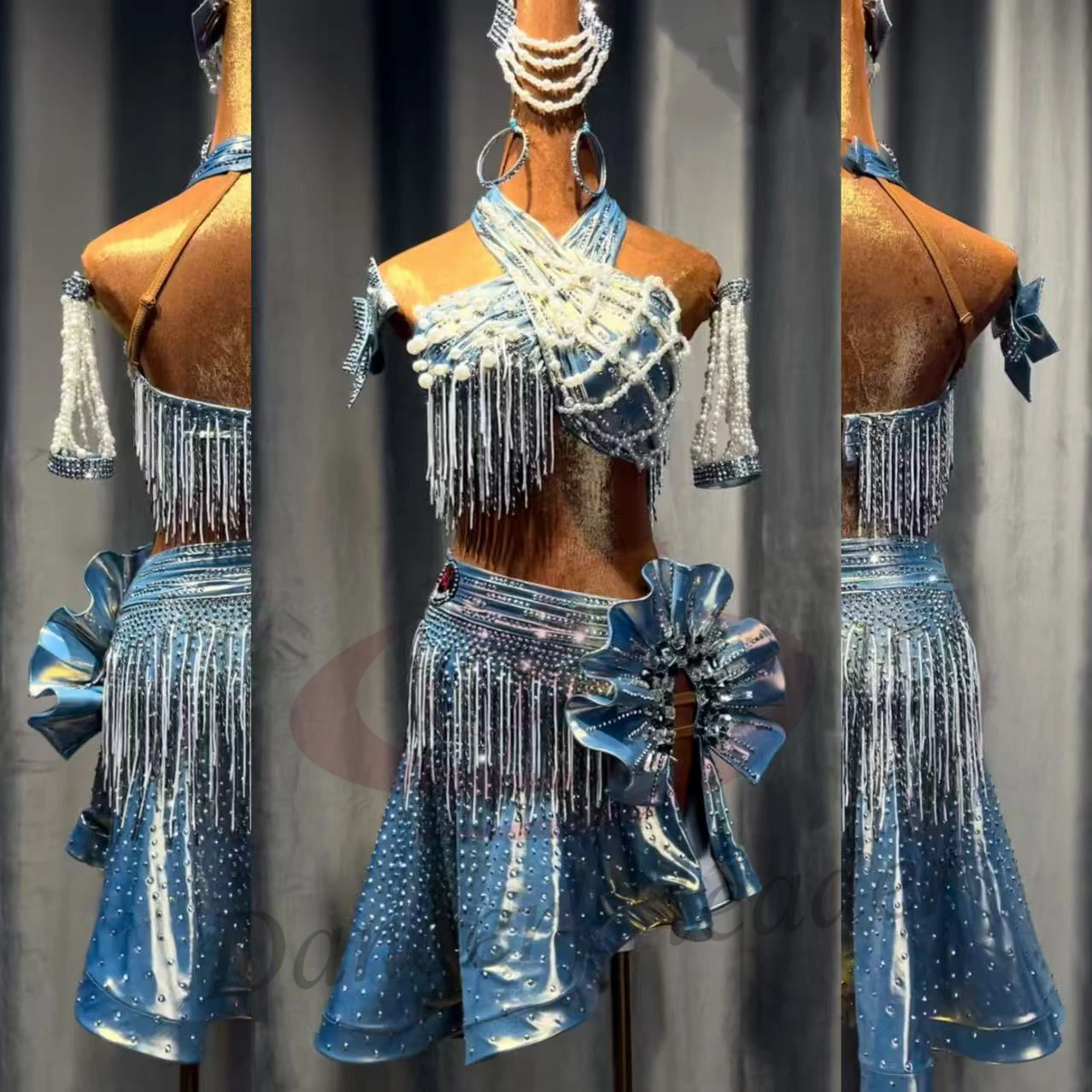 Latin dansers, volwassenen, kinderen, hoogwaardige op maat gemaakte Pearl Galaxy-jurk, Tango Samba AB Stone Performance-jurk