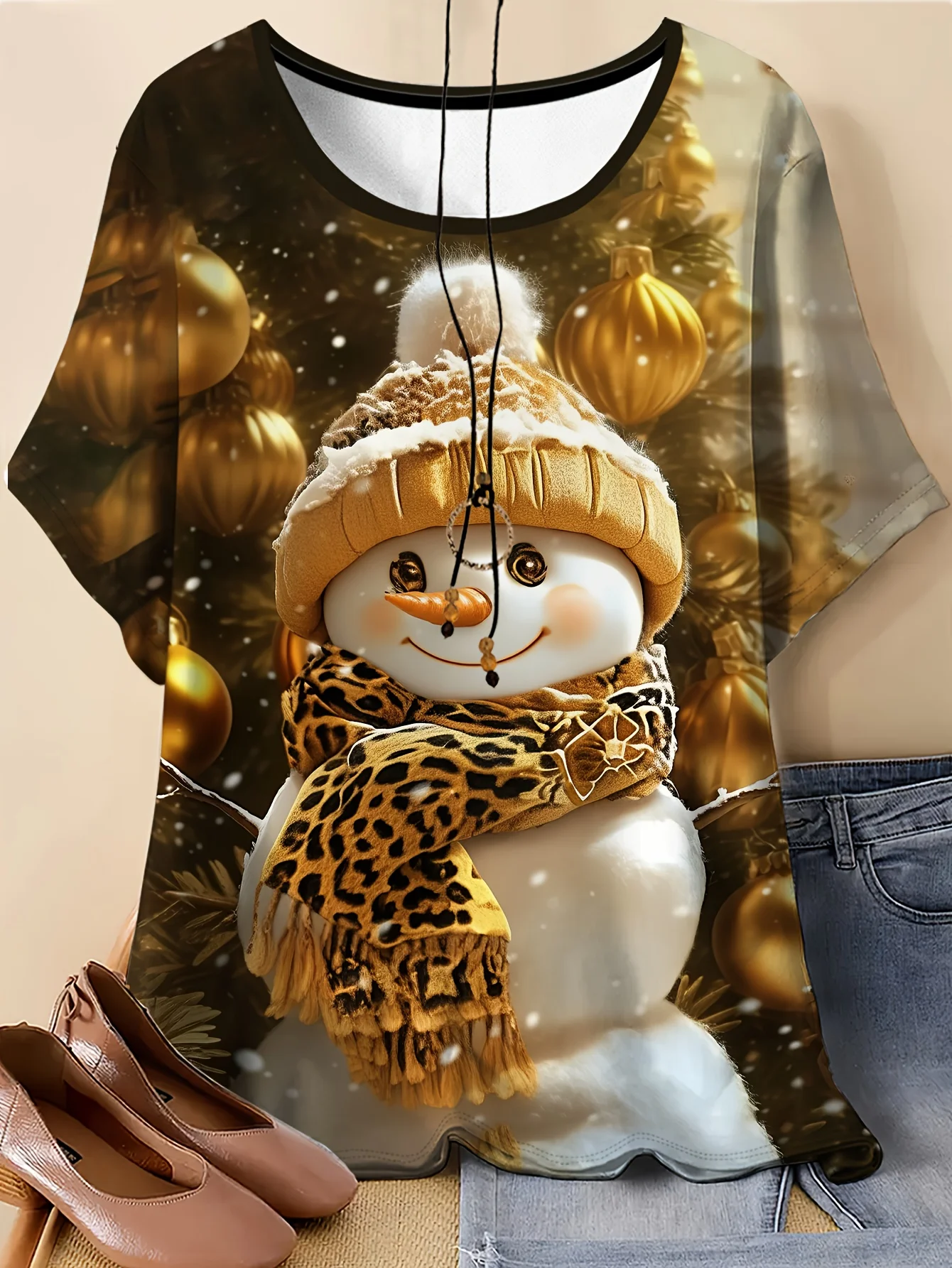 المرأة عيد الميلاد الرنة و رودولف تي شيرت مطبوع كم قصير رقبة مستديرة رداء علوي غير رسمي حفلات عيد الميلاد زي Y2k ملابس السيدات