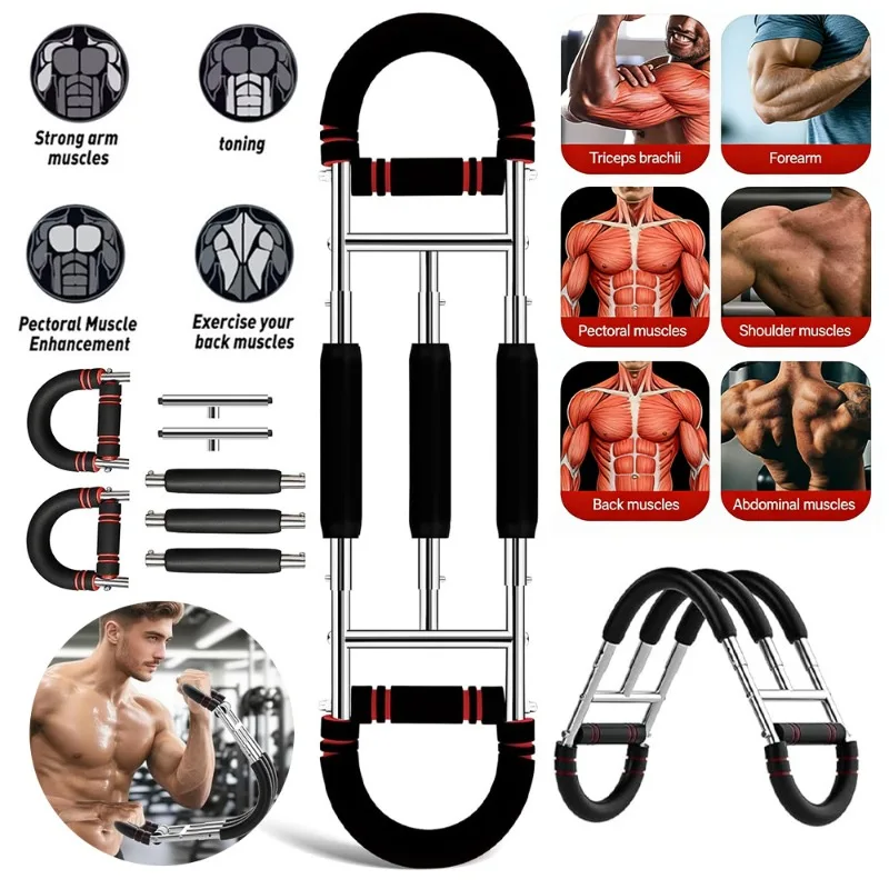 Appareil d'exercice réglable pour bras et poignets à 3 ressorts, avec 3 niveaux de résistance (30-50 kg et 40-60 kg), entraîneur de préhension portable pour avant-bras, équipement de fitness pour la maison pour l'entraînement de la force musculaire des bras et la lutte de bras.