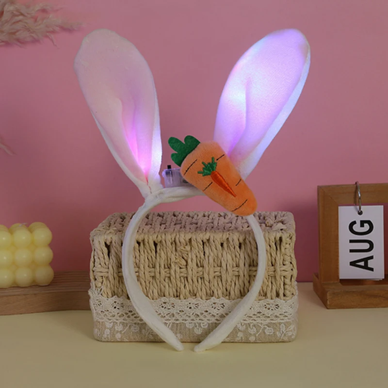 LED Konijn Wortel Hoofdband Bunny Oren Gloeiende Hoofdband Volwassen Kinderen Pasen Cosplay Benodigdheden Jongen Meisje Lichtgevende Haarband Props