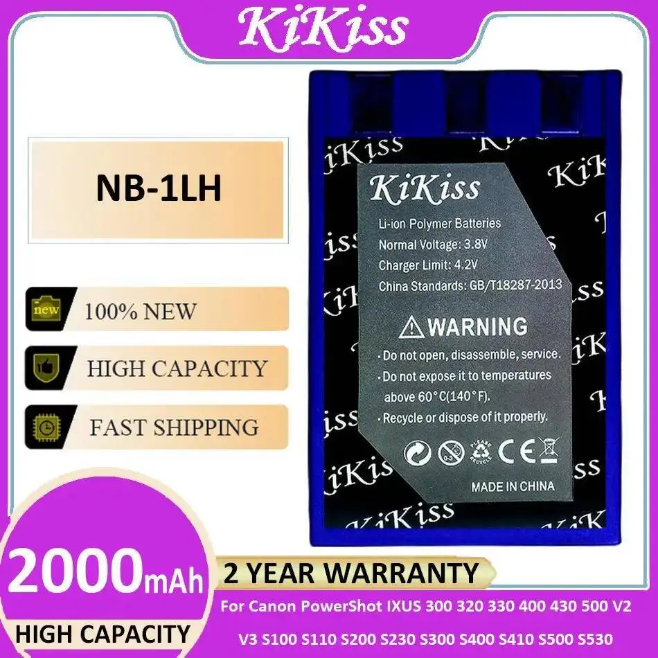 

Battery NB-1LH 2000Mah For Canon Powershot Ixus 300 320 330 400 430 500 V2 V3 S100 S110 S200 S230 S300 S400 S410 S500 S530