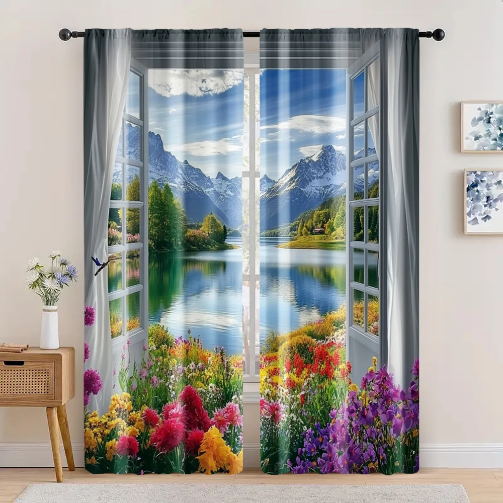 

2pc, Happy Valentine's Day Drapes Window effect view seaside view Versatile Durable Polyester,Without Electricity Family Party