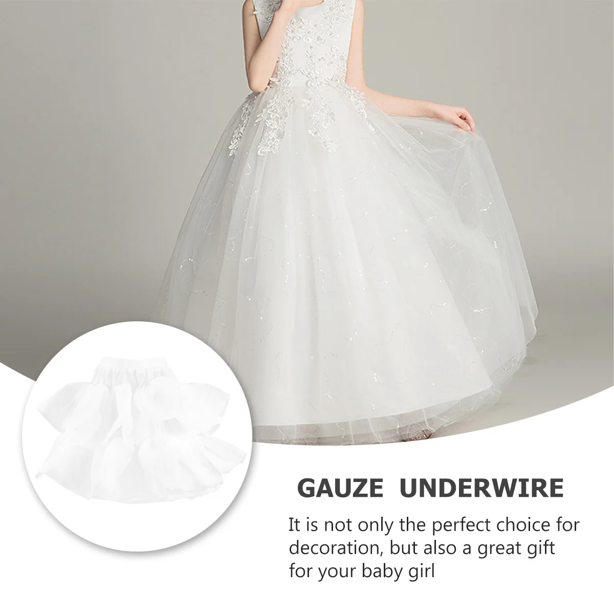 

1Pcs Children Petticoat Dress Underskirt Lace Mesh Gauze Lining Skirt Brace Adjustable Elastic Band Wedding Dress