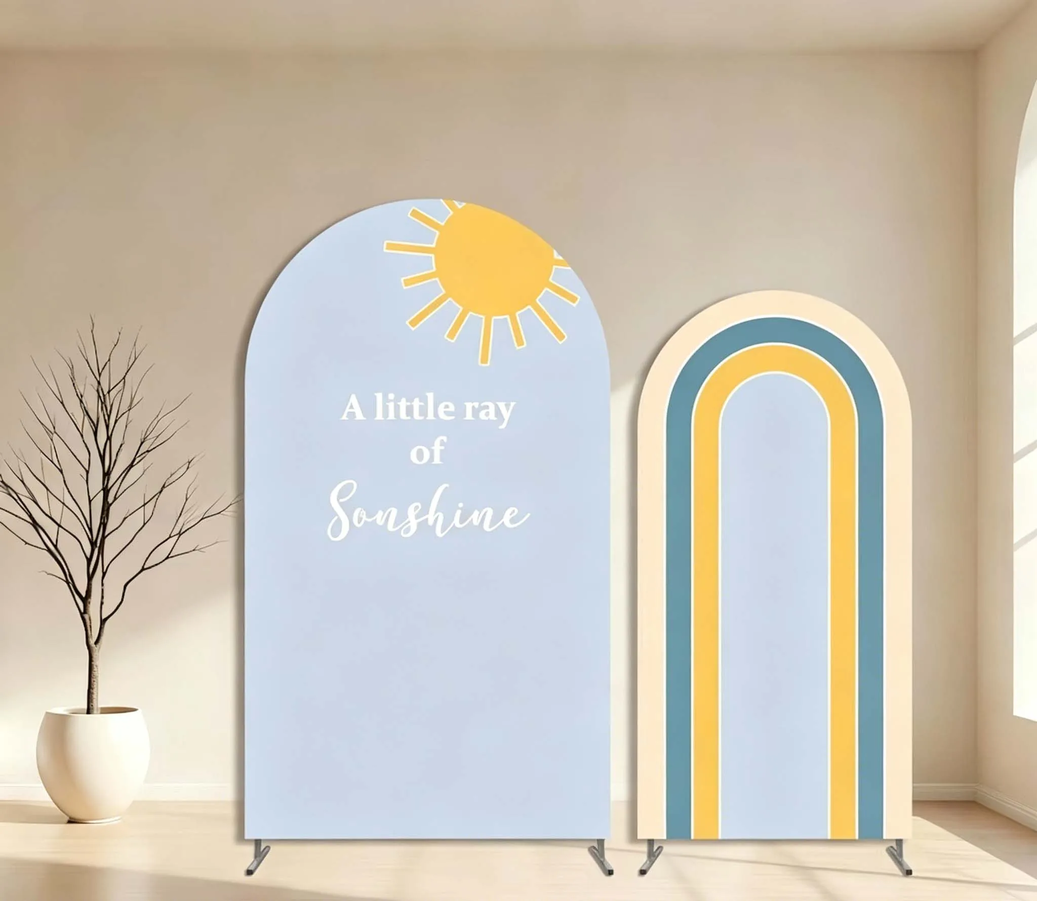 Custom 2-Side A little Ray of Sunshine Is On The Way Baby Shower Arch Cover Boho Sun First Birthday Gender Reveal Decor Backdrop