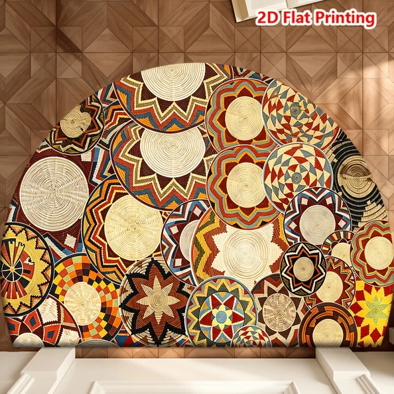 African Tribal Semicircle Doormat Colorful Geometric Print Non Slip Floor Mat for Ethnic Style Home