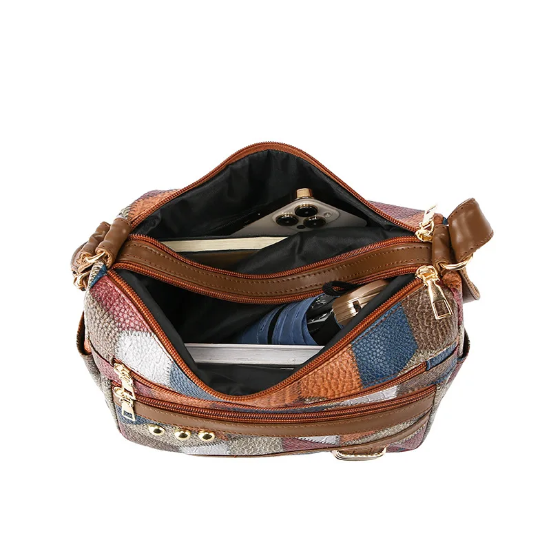 Vintage Colorful Plaid Women\'s Crossbody Bags For Daily Used, Large Capacity Commuting Shoulder Bag Versatile Ladies Handbags