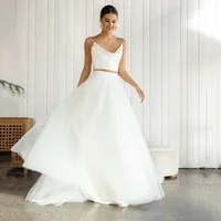 Vestidos de novia encantadores personalizados a la venta, vestidos de novia blancos de dos piezas, vestidos de novia sin mangas con escote en V, espalda 2024