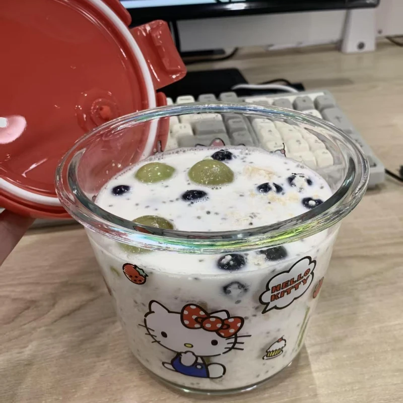 

Sanrio Hello Kitty мультфильм милая стеклянная чашка для супа креативная бытовая портативная герметичная миска для супа коробка для хранения микроволновой печи безопасный подарок