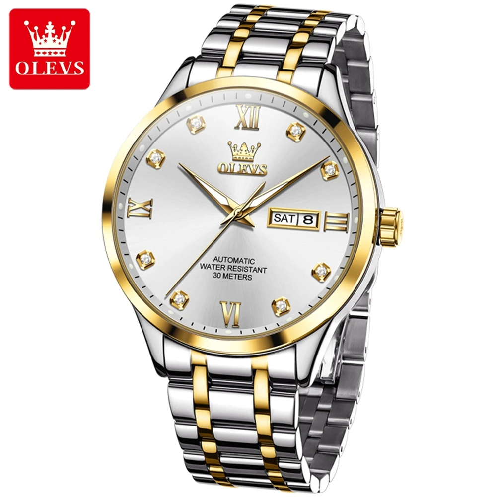 OLEVS 9946 Diamond Scale Men\'s Mechanical Watches Waterproof Dual Calendar Business Top Luxury Original Automatic Watch for Men