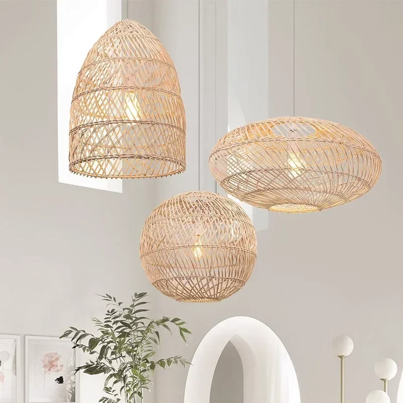 Chinese Style Hand-woven Pendant Light Nordic Rattan Lamp Pendant Light for Living Room Hanging Luminaire Dining Room Home Decor