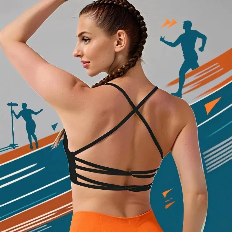 

Women's Yoga Fitness Cross-Strap Sports Bra – Beautiful Back Design, Chest-Gathering with PadsShockproofUnderwearforGym Workouts