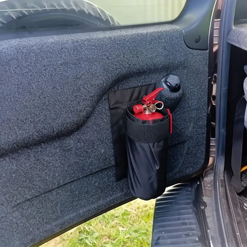 1pc Car Fires Extinguisher Organizer Durable Trunk Storage Bag And Seat Back Bracket For Storing FireExtinguishers In Vehicles