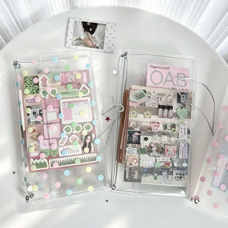 Korean Transparent TN Notebook Cover With Elastic Band Traveler Notebook PVC Binder For Travel Transparent Storage Folder
