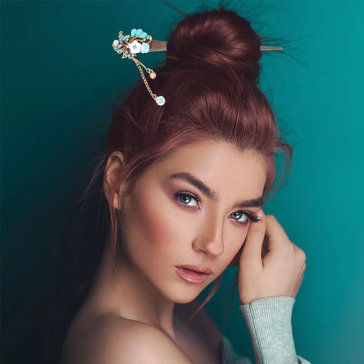 

2pcs Wooden Hairpin Vintage Stick Hair Accessories National Style Ancient Hair Chopstick Flower Rhinestone Royal Court For Women