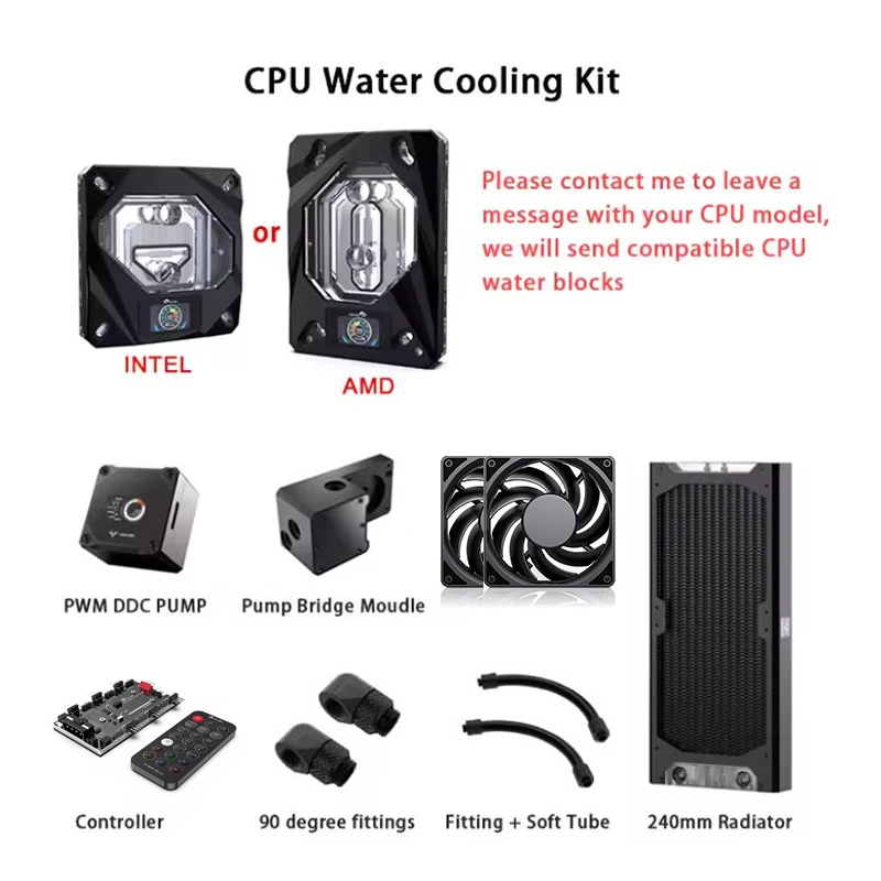 Granzon Water Cooling Kit for RTX 4070/ 4080/ 4090 / 7900 AIO GPU Block Pump 240mm Radiator PC Cooler G1/4'' Fittings Hose Tube
