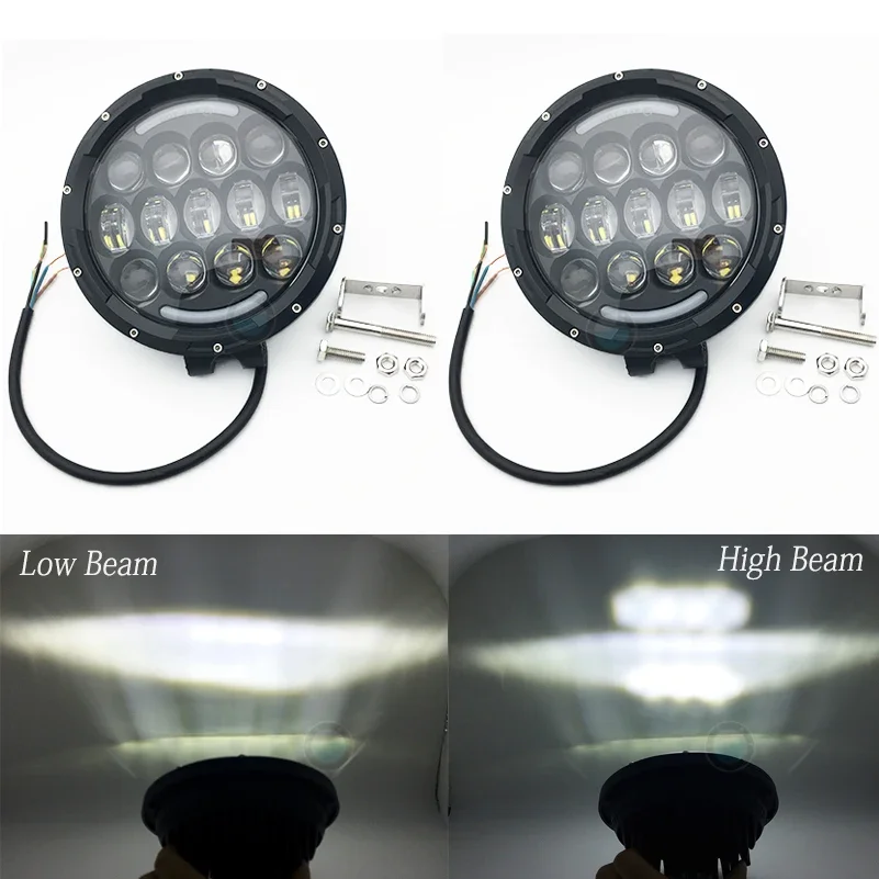 2 pcs7 inch105W round LED work lights High/Low beam DRL for jeep wrangler land rover  round 12v-24V led