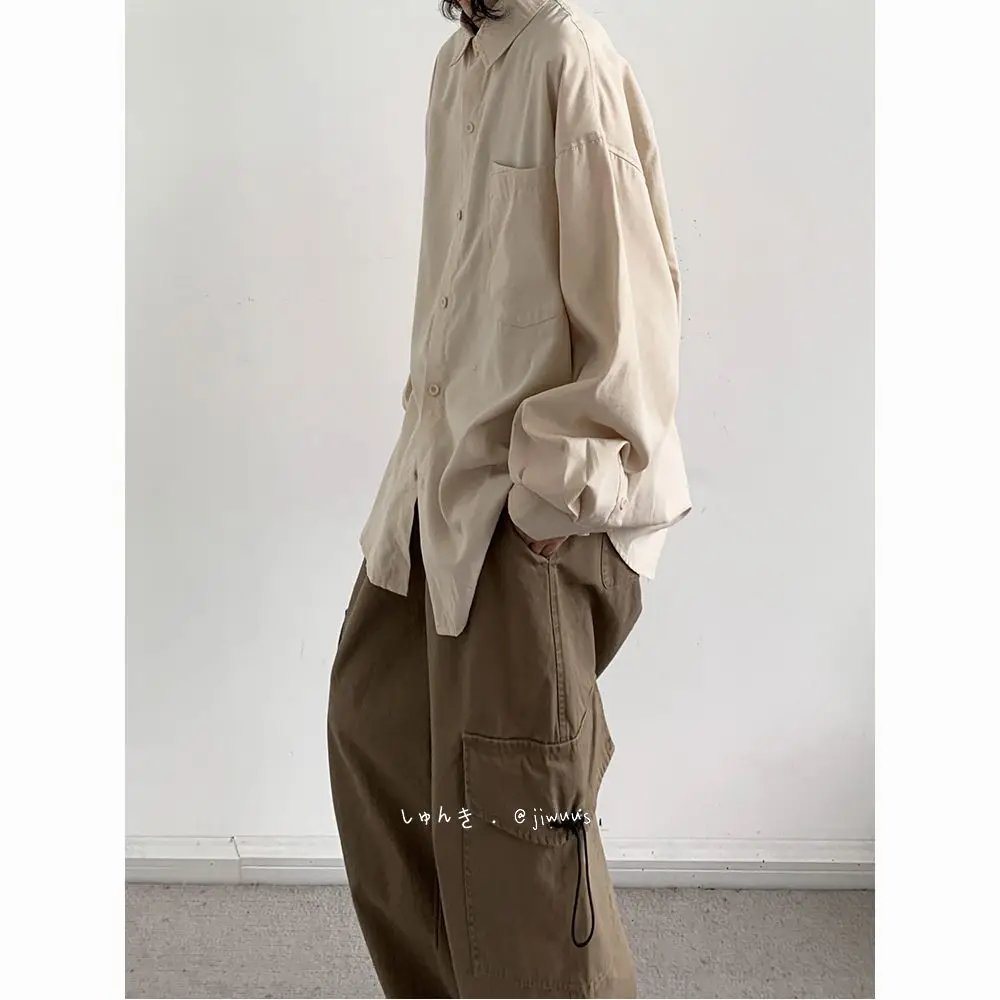 レトロベーシックワークシャツ男性と女性のためのシルエットカジュアル多用途シャツ