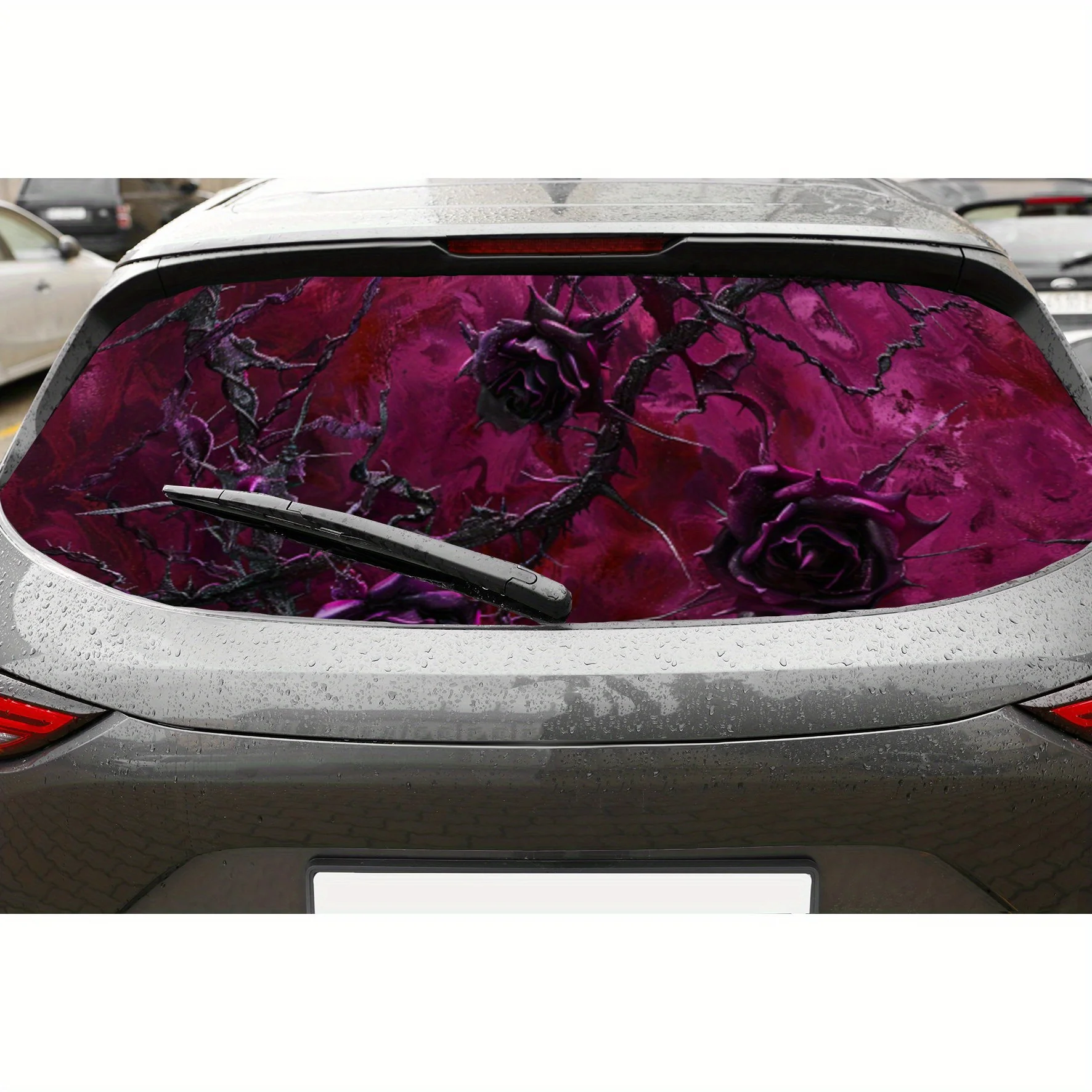 

Gothic Style Rose and Thorn PVC Perforated Car Vinyl Wraps, Privacy Enhancing Design for Rear Window, Car Rear Windshield Sticke