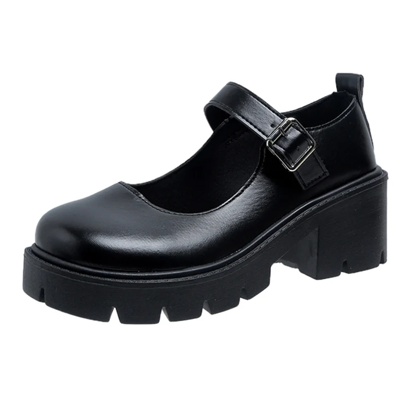 Schwarz Knöchel Schnalle Plattform Pumpen Frauen Japanischen Stil Patent Leder Mary Jane Schuhe Frau Punk Dicken Absätzen Lolita Schuhe Mujer