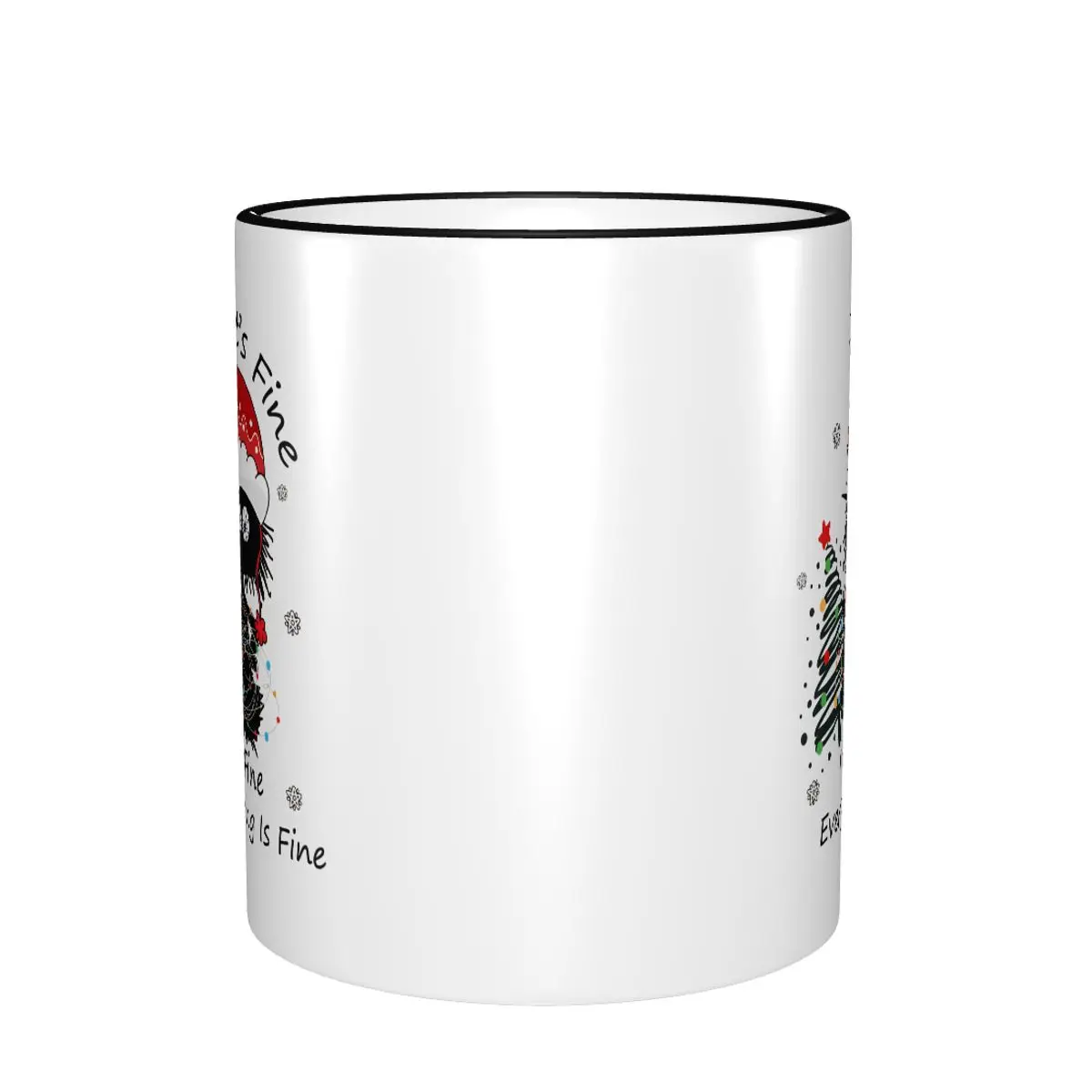 Novelty Funny Cat Meme Black Cat It's Fine I'm Fine Everything Is Fine Christmas Lights Coffee Cup Room Mugs