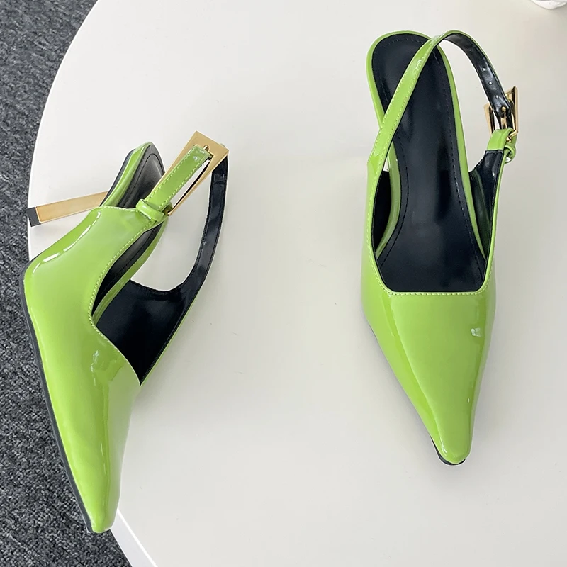 Green Women Heels Pumps Fashion Footwear Sandals Shoes For Female Shallow Pointed Toe Ladies Thin High Heels Buckle Strap Shoe