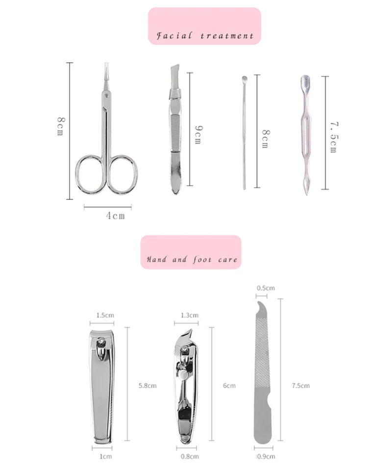 New 7pcs/set Flamingo Pig Rabbit Cactus Manicure Nail Clippers Pedicure Set Pink Portable Travel Hygiene Kit Nail  Tools