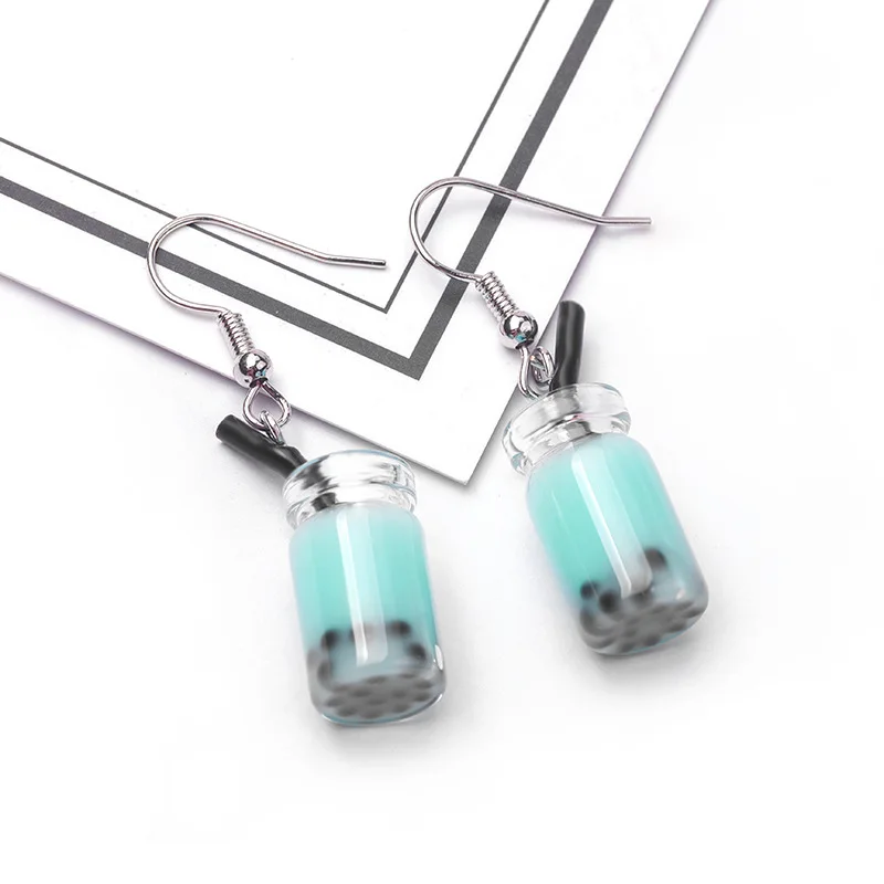 Personality 11 Candy Color Creative Funny Bubble Milky Tea Pendant Dangle Earrings for Women Drink Party Ear Jewelry Girl Gift