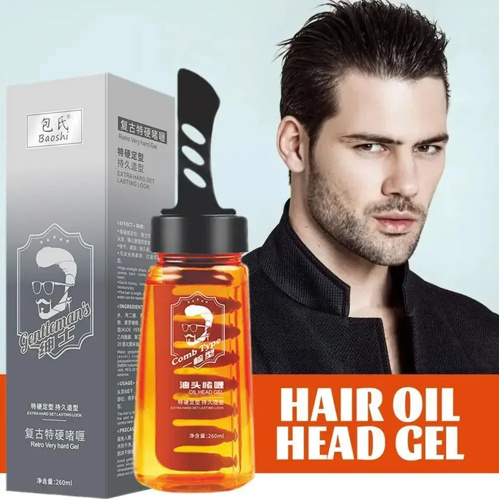 

260ml Long Lasting Hold Quick Cream Hair Oil Styling Wax Pomade Oil Hair Dry Men's Hair Wax Gel With Comb