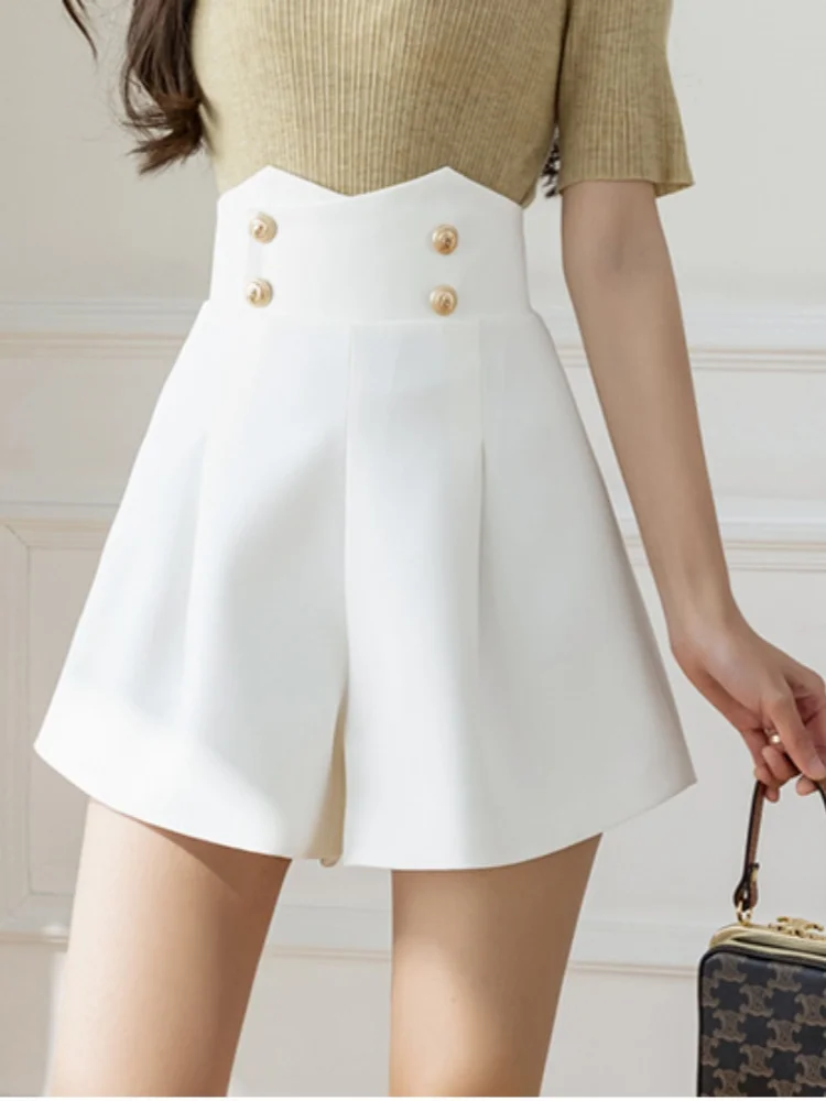 SMTHMA 黒、白カジュアル夏ハイウエストスーツとショーツ女性のためのエレガントなボタン女性固体ショートパンツ