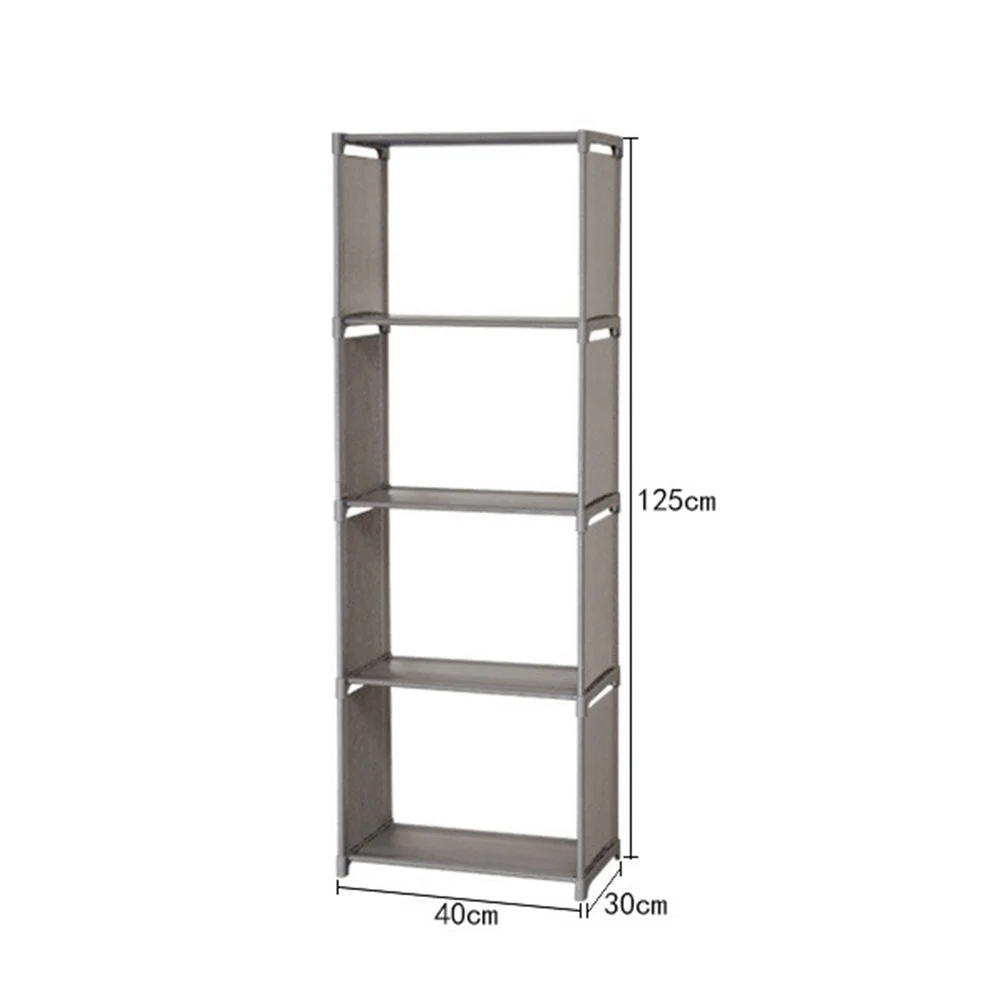 

Five-Story Silver Gray Storage Rack Bookshelf Shelf Non-Woven Fabric PP Organizer for Office Home Dorm Books Magazine Display