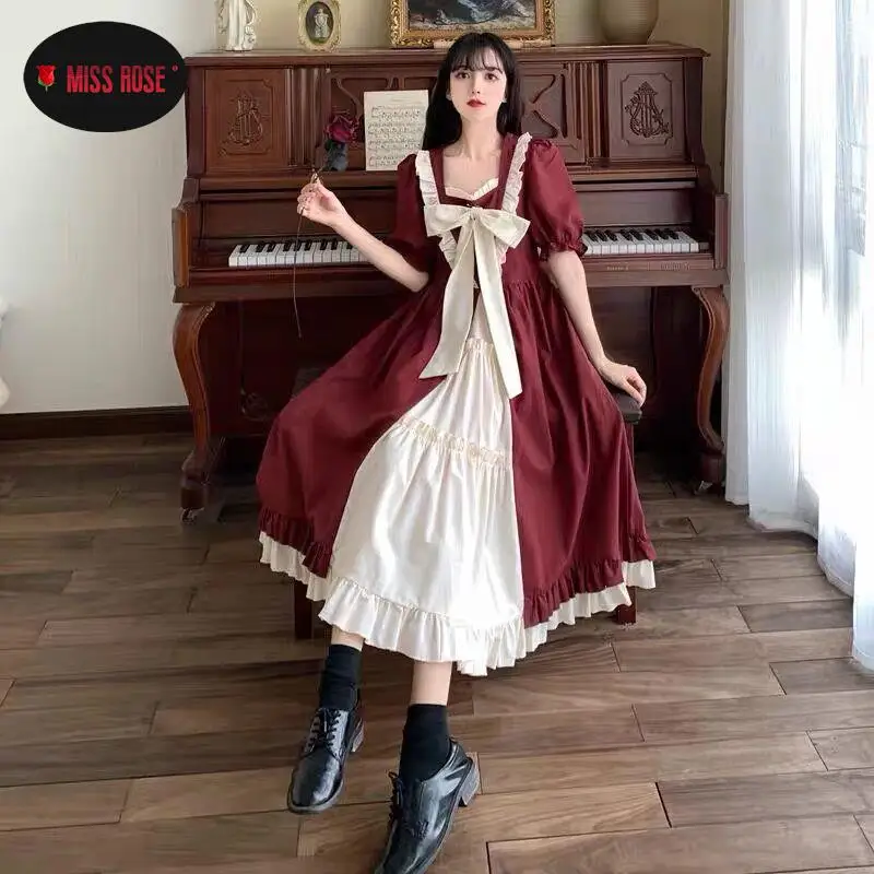 Women Cake Ruffles Chic Long Dresses JK Sailor College Styles Dress Bow Patchwork Uniform Short Long Sleeve Midi Elegant Vestido